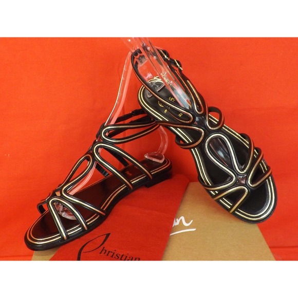 LOUBOUTIN ZENOSANDY BLACK LEATHER CAGED BUCKLES FLATS GLADIATOR SANDALS 40 - Picture 9 of 12